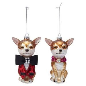 Mark Roberts Glass Formal Glam Chihuahua Ornament Lot (2)